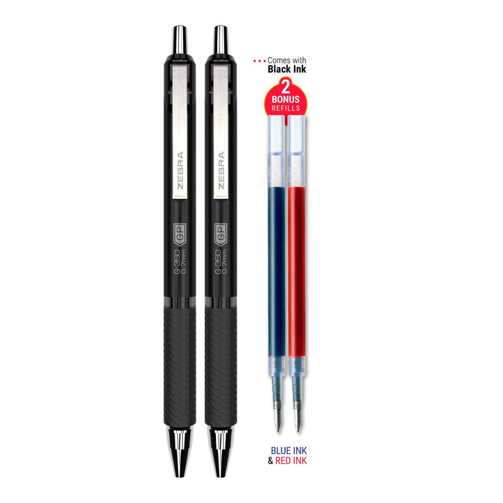 Zebra Pen G-350 Retractable Gel Pen with 2 Refills, Medium Point, 0.7mm, Space Black Barrel, Black Rapid Dry Ink, 2-Pack (40112)