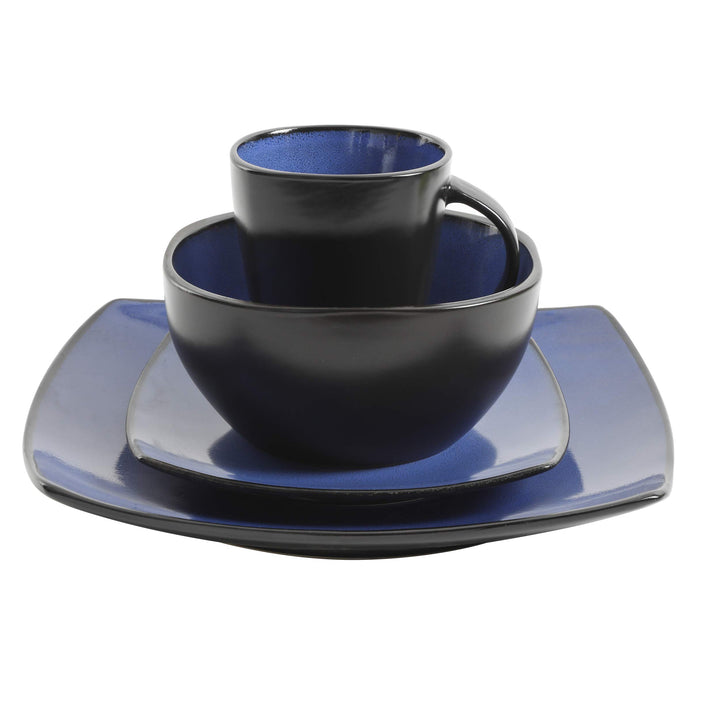 Gibson Soho Lounge Square Reactive Glaze Stoneware Dinnerware Set, Service for 4 (16pc), Sapphire Service for 4 (16pcs)