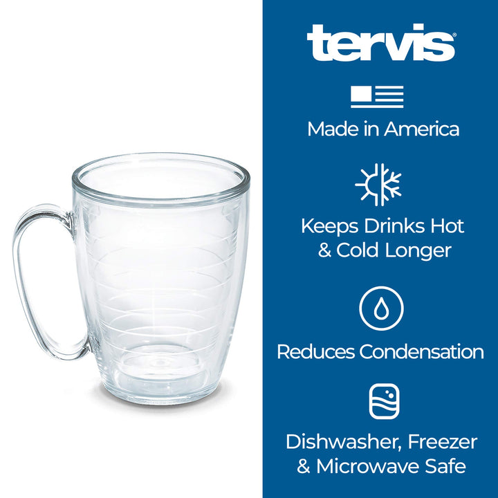 Tervis Clear & Colorful Lidded Made in USA Double Walled Insulated Tumbler Travel Cup Keeps Drinks Cold & Hot, 16oz Mug, Clear Lid