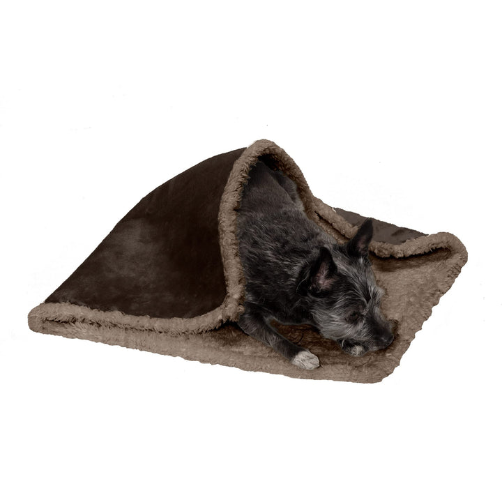 Furhaven Waterproof & Self-Warming Throw Blanket for Dogs & Indoor Cats, Washable & Reflects Body Heat - Soft-Edged Terry & Sherpa Dog Blanket - Espresso, Small