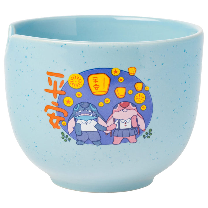 Silver Buffalo Lilo and Stitch Angel Holding Hands Couple Floating Lantern Ceramic Ramen Noodle Rice Bowl with Chopsticks, Microwave Safe, 20 Ounces Lilo and Stitch Floating Lantern Cartoon