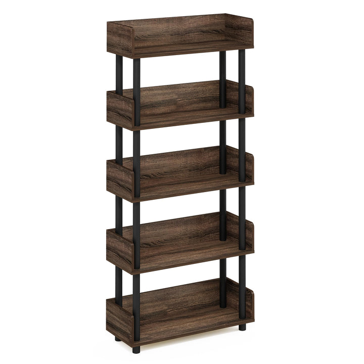 Furinno Turn-N-Tube 5-Tier Multipurpose Shelf / Display Rack / Storage Shelf / Bookshelf, Classic Tubes, Sonoma Oak/White 5-Tier Classic Tube