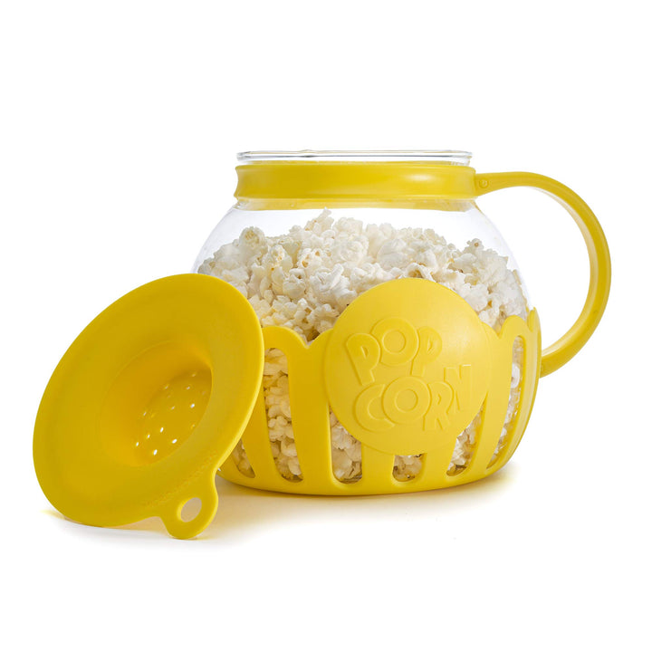 Ecolution Patented Micro-Pop Microwave Popcorn Popper with Temperature Safe Glass, 3-in-1 Lid Measures Kernels and Melts Butter, Made Without BPA, Dishwasher Safe, 3-Quart, Yellow 3-Quart Family Size