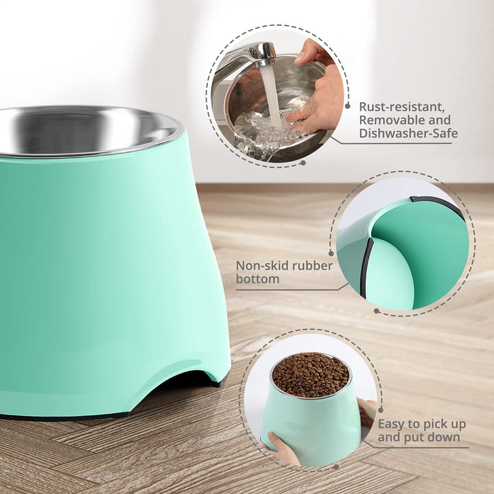 Fluffydream Elevated Dog Bowls,[Prevention of Vertebrae Disease] Non-Slip Dog Bowl with Stainless Steel Bowl,High Capacity Dog Food Bowls,Colorful Raised Dog Bowls for Medium/Small Size Dogs M (540ML / 2 Cups) MintGreen