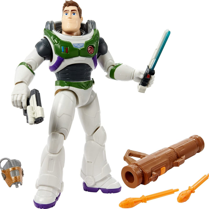 Mattel Disney and Pixar Lightyear 12-in Action Figure with Accessories, Buzz Lightyear with 4 Gear Up Accessories