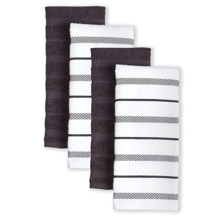 KitchenAid Albany Kitchen Towel 4-Pack Set, Onyx Black/White, 16"x26"