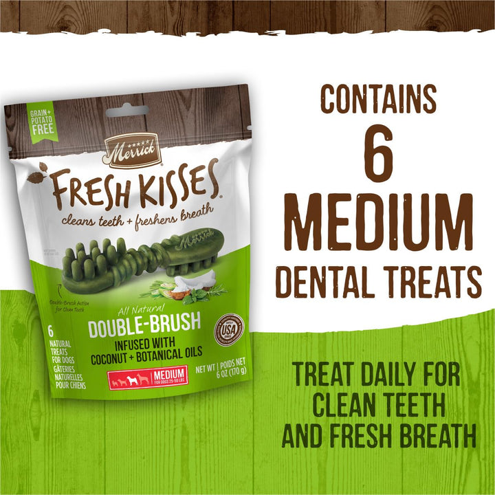 Merrick Fresh Kisses Dog Dental Chews For Medium Breeds, Grain Free Dog Treats with Coconut, Botanical Oils - (6) 10 ct. Bags Medium Dog (25-50 Pound) Coconut + Botanical Oil 10 Count (Pack of 1)