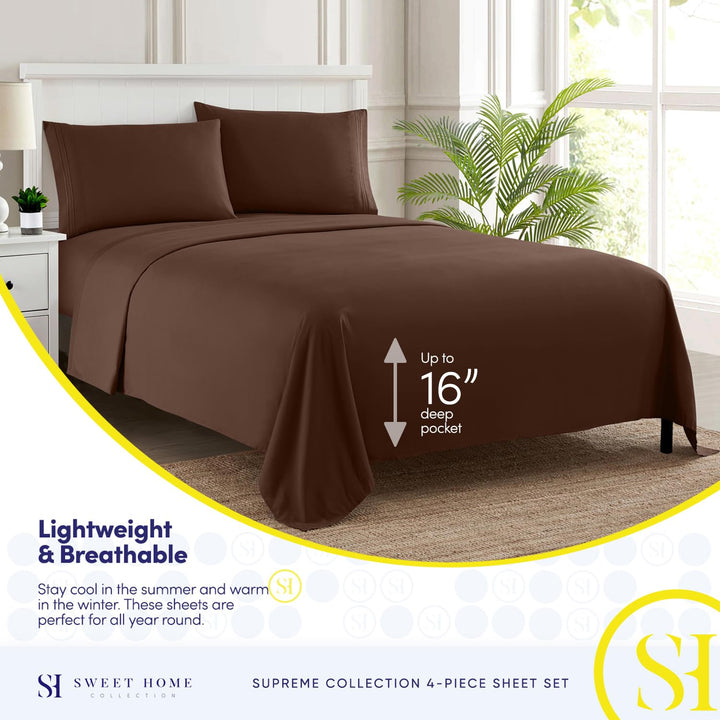 Full Size Sheet Sets - Breathable Luxury Sheets with Full Elastic & Secure Corner Straps Built In - 1800 Supreme Collection Extra Soft Deep Pocket Bedding Set, Sheet Set, Full, Taupe