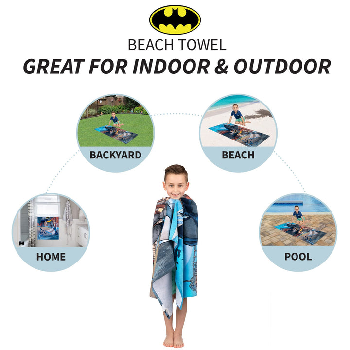 Franco Kids Super Soft Cotton Bath/Pool/Beach Towel, 58 in x 28 in, Batman Multicolour