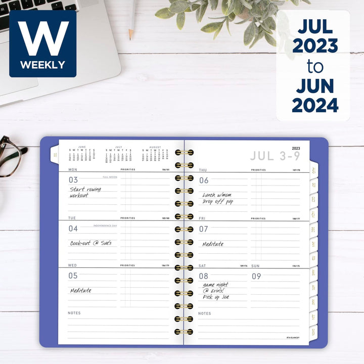 AT-A-GLANCE 2023-2024 Academic Planner, Weekly & Monthly, 5" x 8", Small, Monthly Tabs, Pocket, Flexible Cover, Contemporary, Purple (70101X1824) 2023-2024 New Edition