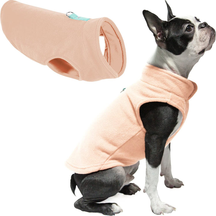 Gooby Fleece Vest Dog Sweater - Peach, Large - Warm Pullover Fleece Dog Jacket with O-Ring Leash - Winter Small Dog Sweater Coat - Cold Weather Dog Clothes for Small Dogs Boy or Girl Large (Around 18-lb)
