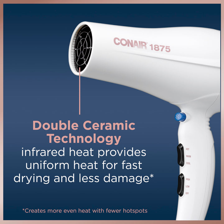 Conair Double Ceramic Hair Dryer with Diffuser | Blow Dryer with Ionic Conditioning | Includes Diffuser and Concentrator | Exclusive