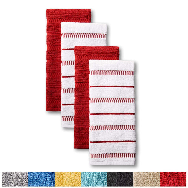 KitchenAid Albany Kitchen Towel 4-Pack Set, Passion Red/White, 16"x26" 16"x26"