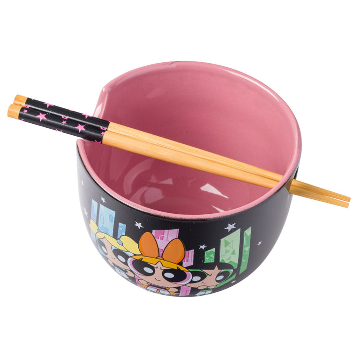 Silver Buffalo The Powerpuff Girls Featuring Blossom, Bubbles, and Buttercup Ceramic Ramen Noodle Rice Bowl with Chopsticks, Microwave Safe, 20 Ounces Multi Boxed Pattern