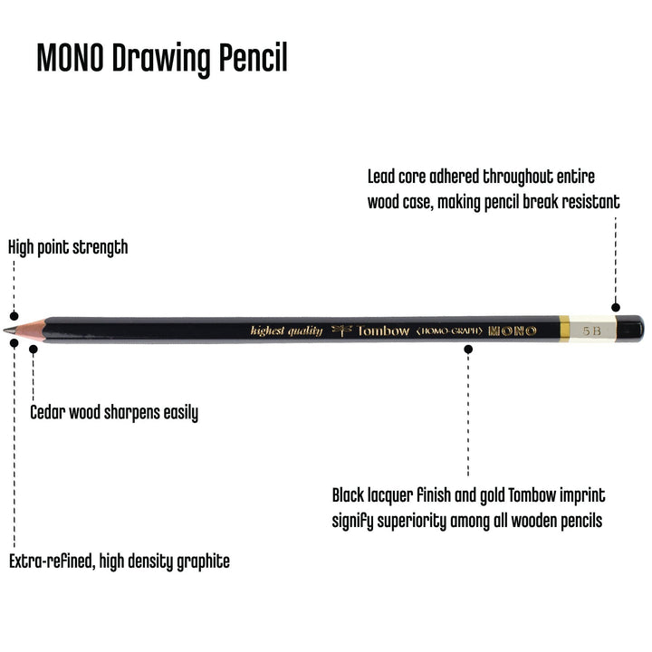 Tombow 51504 MONO Drawing Pencil, 5B, Graphite, 12-Pack Mono 5B