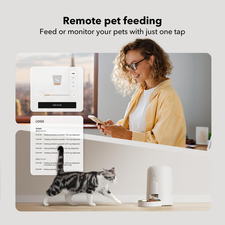 PETLIBRO Automatic Cat Feeder, Wi-Fi Rechargeable Cat Food Dispenser Battery-Operated with 30-Day Life, AIR 2.4G Wi-Fi Timed Pet Feeder for Cat & Dog, 2L Auto Cat Feeder, White