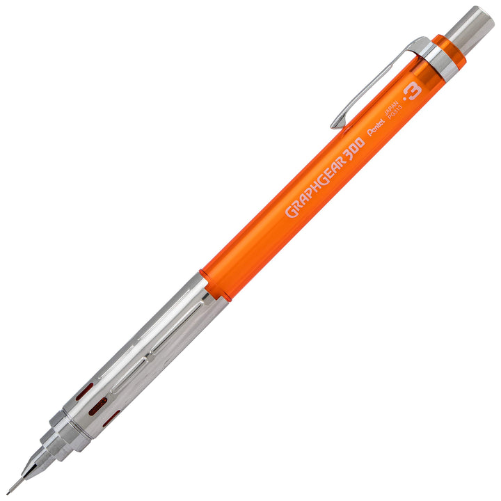 Pentel Arts GraphGear 300 Mechanical Pencil, (0.3mm) Extra-fine line, Orange Barrel, w/small block eraser + 1 lead tube 0.3mm Pencil + Eraser/Lead