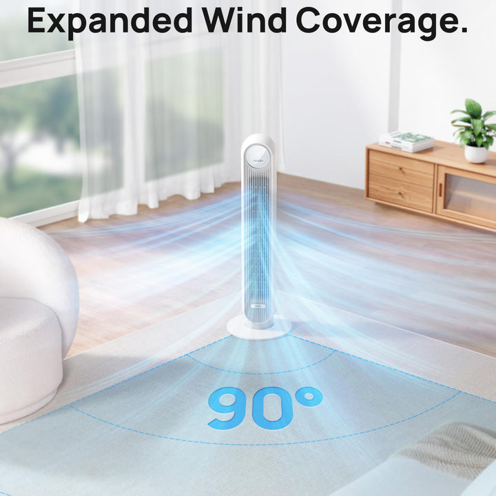 Dreo Tower Fan for Bedroom, 25ft/s Velocity Quiet Floor Fan, 90° Oscillating Fans for Indoors with 4 Speeds, 4 Modes, 8H Timer, Bladeless Fan, Standing Fans, Grey, Nomad One (DR-HTF007)