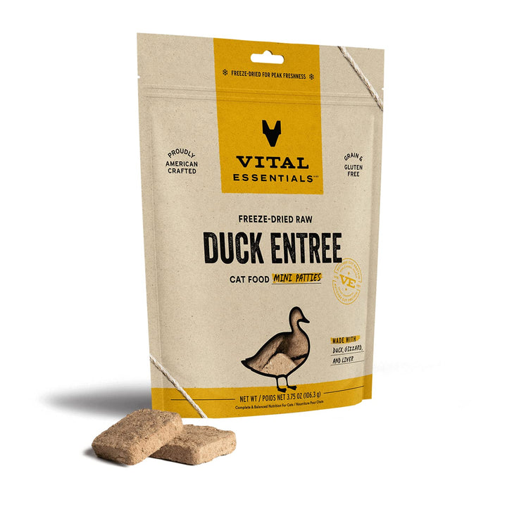 Vital Essentials Freeze Dried Raw Cat Food, Duck Mini Patties Entree, 3.75 oz