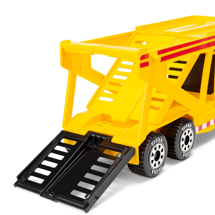 Tonka Steel Classics, Classic Car Carrier – Made with Steel and Sturdy Plastic, Yellow Friction Powered, Boys and Girls, Toddlers Ages 3+, Big Construction Truck, Birthday Gift, Holiday