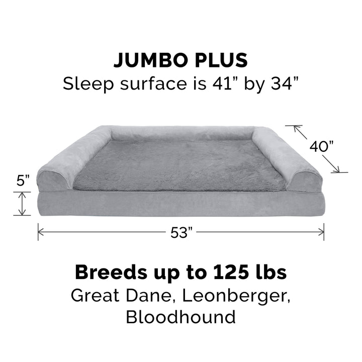 Furhaven Replacement Dog Bed Cover Plush & Suede Sofa-Style, Machine Washable - Gray, Jumbo Plus (XX-Large) Cover Only 53.0"L x 40.0"W x 0.3"Th (Plush & Suede) Gray