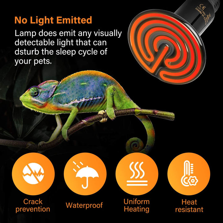Simple Deluxe 25W/40W/50W/60W/100W/150W Ceramic Heat Emitter Reptile Heat Lamp Bulb No Light Emitting Brooder Coop Heater for Amphibian Pet & Incubating Chicken, Black/2-Pack, 50W 50 Watts