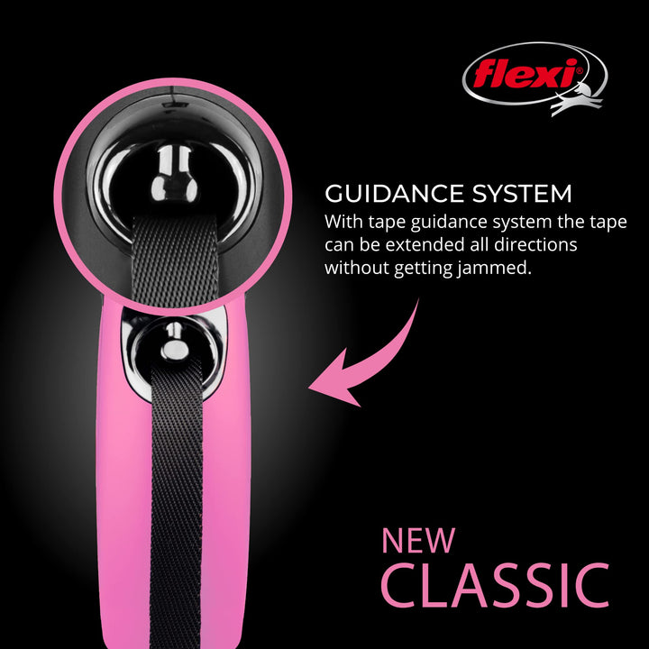 FLEXI New Classic Retractable Dog Leash (Tape), 16 ft, Small, Pink Small - 16 ft