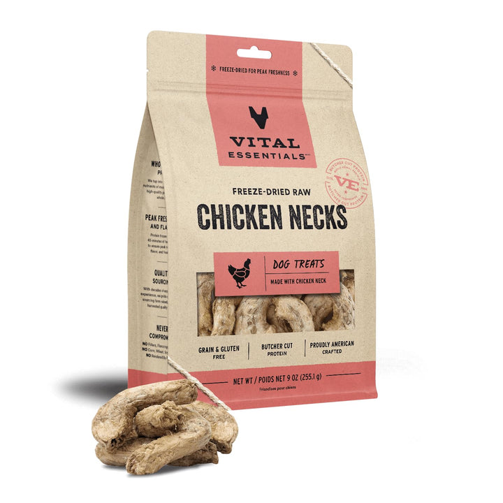 Vital Essentials Freeze Dried Raw Single Ingredient Dog Treats, Chicken Necks, 9 oz