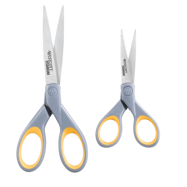 Westcott ‎13824 7” & 5” Pointed Titanium-Bonded Crafting Scissors with Soft Handles, Gray/Yellow (2 Pack) Multiple (2 pack)