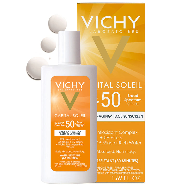 Vichy Capital Soleil Face Sunscreen SPF 50, Anti Aging Sunblock for Face with UVA and UBA Sun Protection, Daily Face Sunscreen for Sensitive Skin, Oxybenzone Free, Travel Size Sunscreen for Face New Version