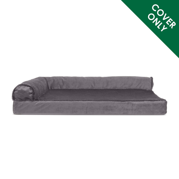 Furhaven Replacement Dog Bed Cover Plush & Velvet L Shaped Chaise, Machine Washable - Platinum Gray, Medium