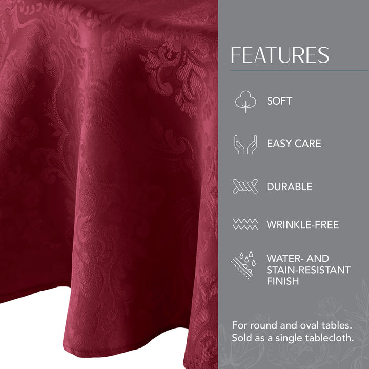 ELRENE HOME FASHIONS Caiden Elegance Damask Fabric Tablecloth, 60" x 84" Oval, Cranberry Tablecloth (1)