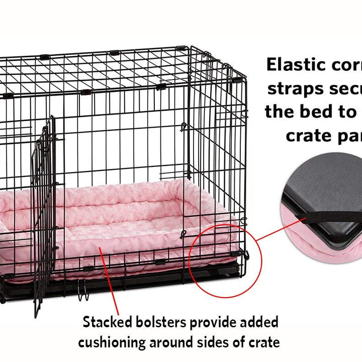 MidWest Homes for Pets Double Bolster Pet Bed | Pink 24-Inch Dog Bed Ideal for Small Dog Breeds & fits 24-Inch Long Dog Crates Pink Plush 24.0"L x 14.8"W x 3.8"Th