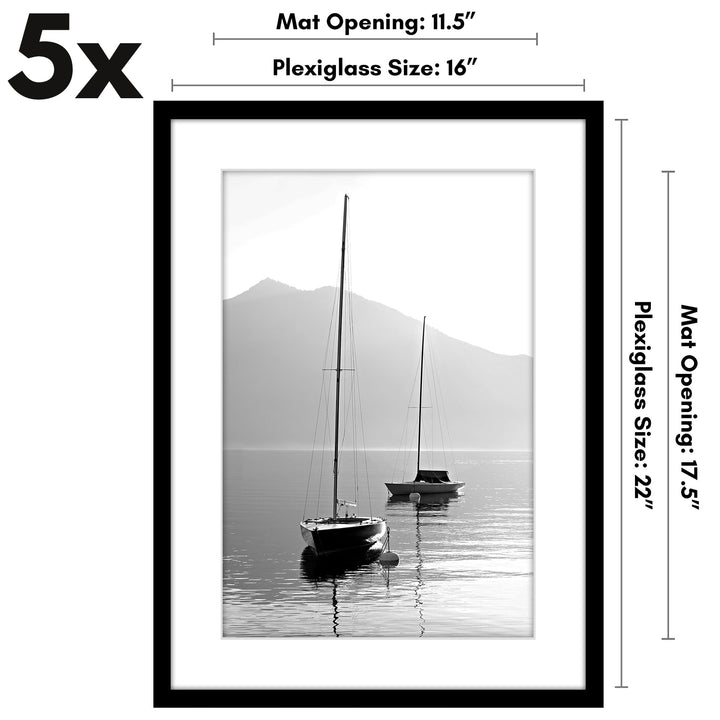 Americanflat 12x16 Picture Frame with Polished Plexiglass - Set of 5 - Use as 8.5x11 Frame with Mat or 12x16 Frame Without Mat - Galleria Collection - Gallery Wall Frame Set for Wall Display - White