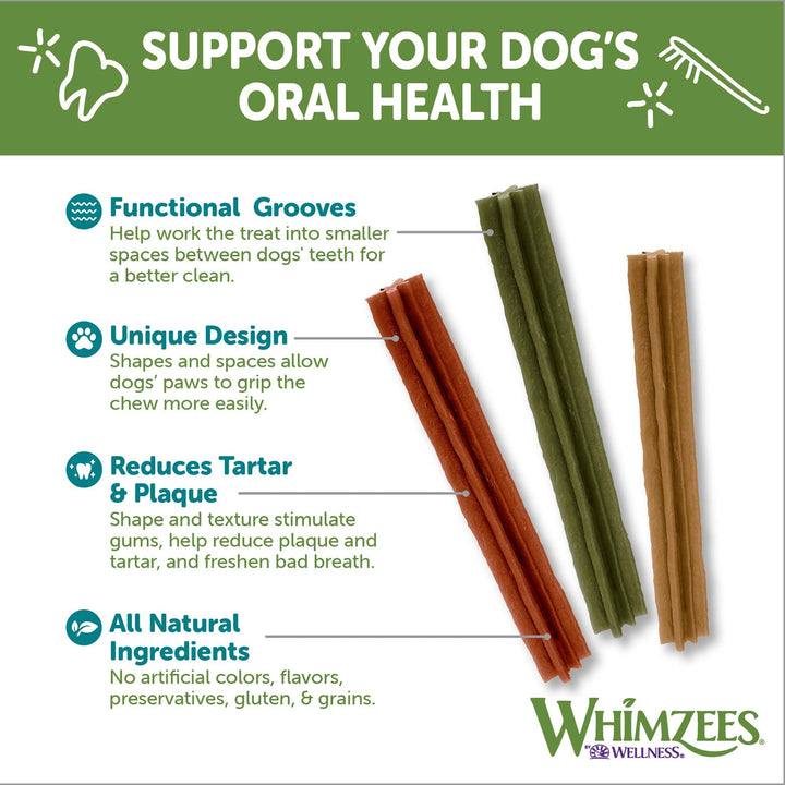 WHIMZEES by Wellness Stix Natural Dental Chews for Dogs, Long Lasting Treats, Grain-Free, Freshens Breath, Large Breed, 7 count Classic Stix 7 Count (Pack of 1)