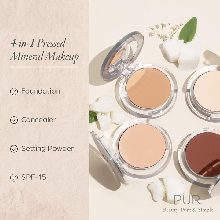 PUR Beauty 4-in-1 Pressed Mineral Makeup Powder Foundation with SPF 15 - Concealer & Finishing Compact Pressed Powder for Face - Buildable Medium to Full Coverage Foundation Powder (Ivory)