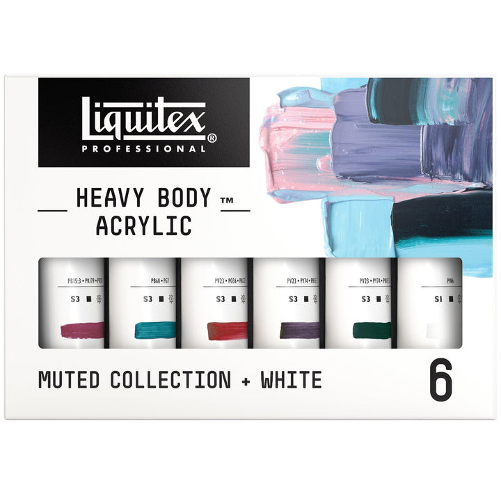 Liquitex Professional Heavy Body Acrylic Paint, 6 x 59ml (2-oz), Muted Collection + White Muted Set 6 x 59ml (2-oz) Paint Set