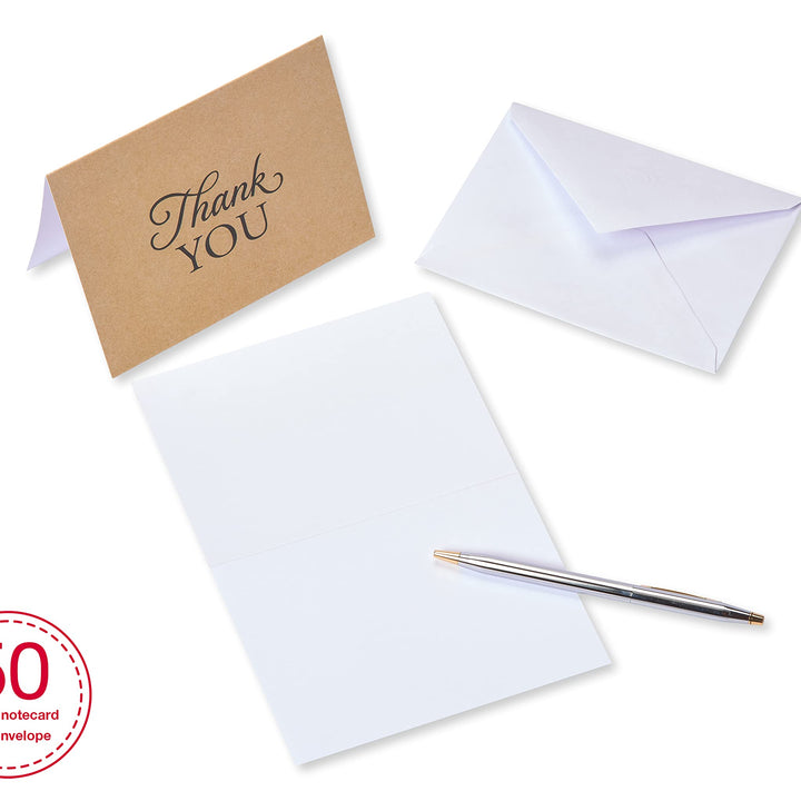 American Greetings Thank You Cards with Envelopes, Brown Kraft-Style (50-Count)