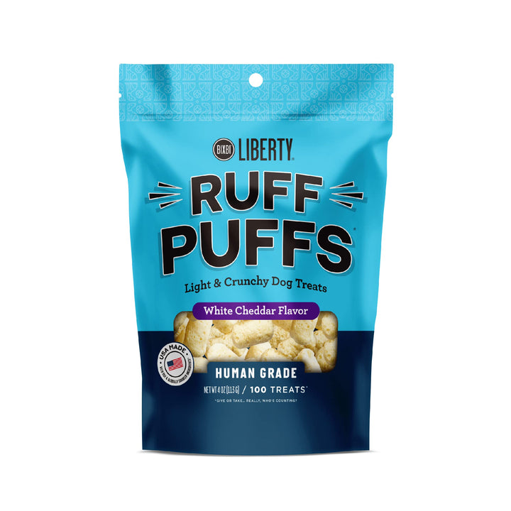 BIXBI Liberty Ruff Puffs, White Cheddar (4 oz, 1 Pouch) - Crunchy Small Training Treats for Dogs - Wheat Free and Low Calorie Dog Treats, Flavorful Healthy and All Natural Dog Treats 4 Ounce (Pack of 1)