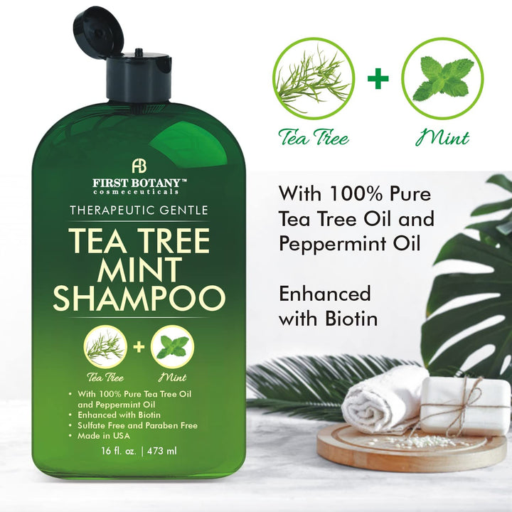 Mint Shampoo and Conditioner - Tea Tree and Peppermint Oils - Promotes Hair Growth, Fights Dandruff, Lice & Itchy Scalp - Sulfate-Free for Men and Women - 16 fl oz x 2