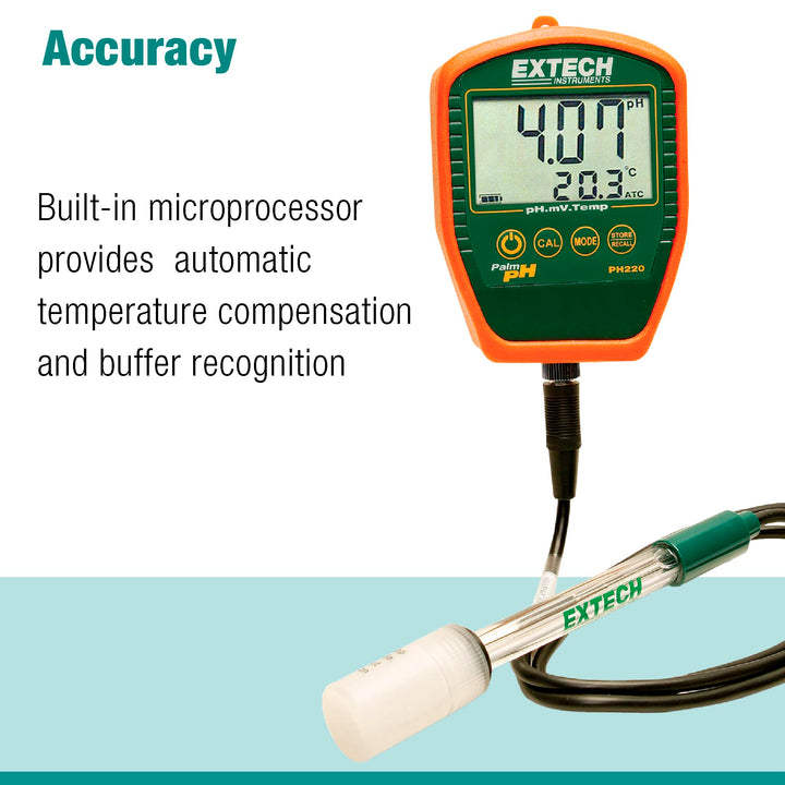 Extech PH220-C Waterproof Palm pH Meter with Cabled Electrode Cable Electrode