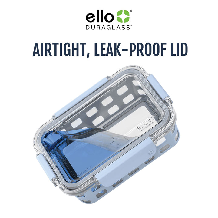 Ello Duraglass Meal Prep Container, 3.4 cup- Glass Food Storage Container with Silicone Sleeve and Airtight BPA-Free Plastic Lid, Dishwasher, Microwave, and Freezer Safe, Halogen Blue