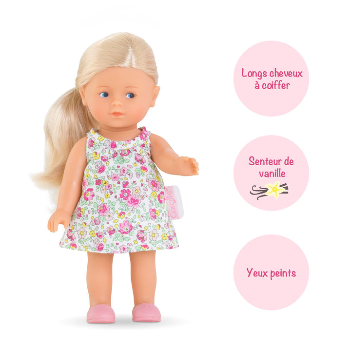 Corolle Mini Corolline Rosy 8" Doll Gift Set with Hair Brush and Extra Outfit, for Kids Ages 3 Years and up