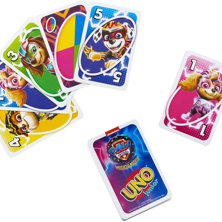 Mattel Games UNO Junior Paw Patrol: The Mighty Movie Kids Card Game for Family Night Featuring 3 Levels of Play