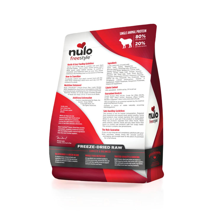 Nulo Freestyle Freeze-Dried Raw, Ultra-Rich Grain-Free Dry Dog Food for All Breeds and Life Stages with BC30 Probiotic for Digestive and Immune Health 13 Ounce (Pack of 1) Lamb 13 Fl Oz (Pack of 1)