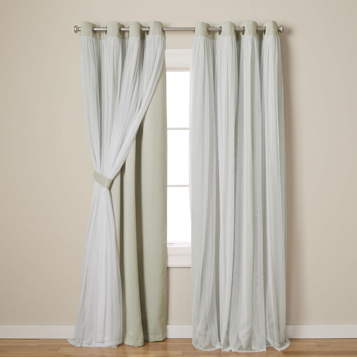 TOWN & COUNTRY LUXE Exclusive Home Catarina Layered Solid Room Darkening Blackout and Sheer Grommet Top Curtain Panel Pair, 52x108, Turquoise 2 Count 52"W x 108"L (Pack of 2)