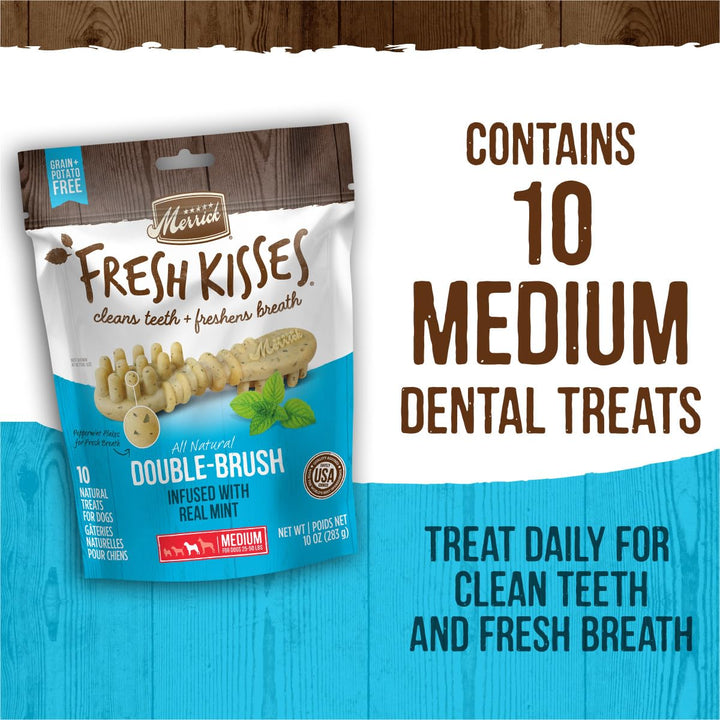 Merrick Fresh Kisses Dog Dental Chews For Medium Breeds, Grain Free Dog Treats Infused with Real Mint - (6) 10 ct. Bags Medium Dog (25-50 Pound) 10 Count (Pack of 1)