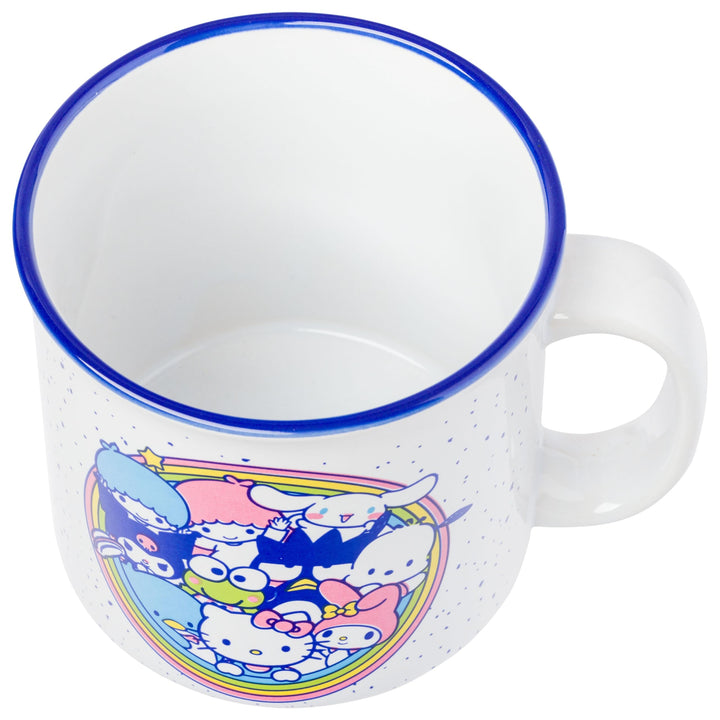 Silver Buffalo Sanrio Hello Kitty Friends Featuring Little Twin Stars, Cinnamoroll, Kuromi, Keroppi, Badtz-Maru, Pochacco, Tuxedo Sam, My Melody, Pompompurin, Chococat Ceramic Camper Mug, 20 Ounces Hello Kitty and Friends