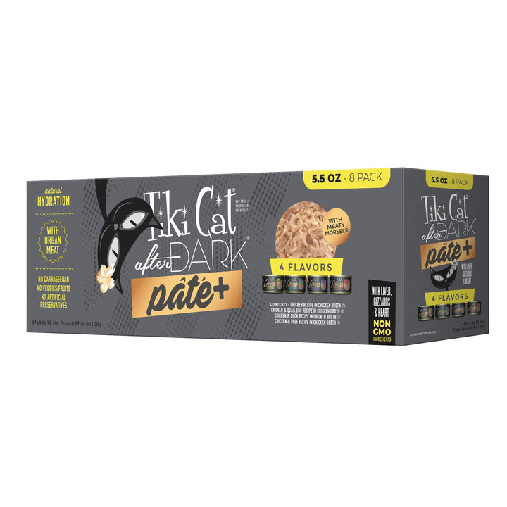 Tiki Cat After Dark Pate+, Chicken & Duck, High-Protein and 100% Non-GMO Ingredients, Wet Cat Food for Adult Cats, 5.5 oz. Cans (Pack of 8) 2.75 Pound (Pack of 1)