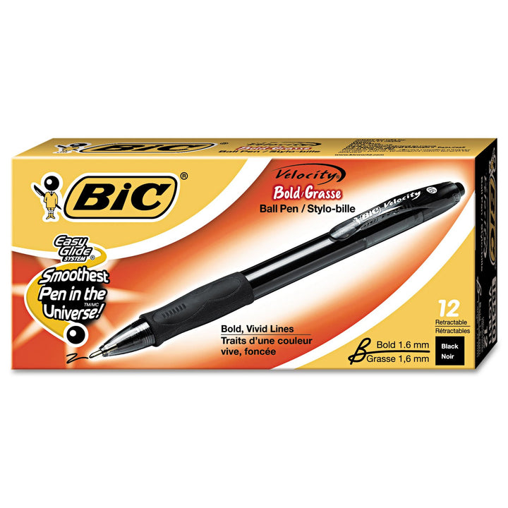 BIC Glide Bold Black Ballpoint Pens, Bold Point (1.6mm), 12-Count Pack, Retractable Ballpoint Pens With Comfortable Full Grip 12 Count (Pack of 1)